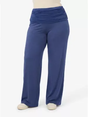 Basic Curvy Soft Stretch Ruched Waist Wide Leg Pants - Denim by 24seven Comfort Apparel