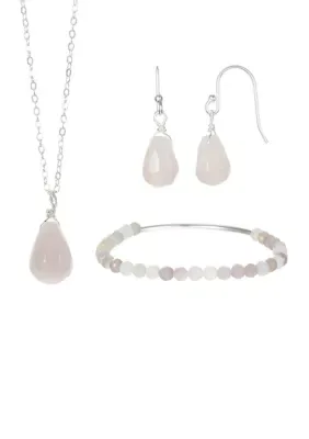 Sterling Silver Rose Quartz Genuine Stone Set by Belk Sterling Silver