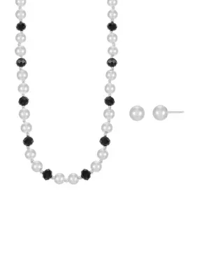 Sterling Silver Pearl Jet Necklace, Bracelet & Stud Earring Set by Belk Sterling Silver