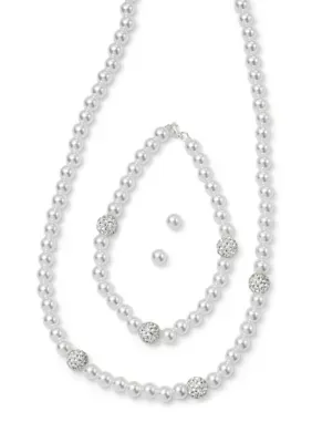Pearl Fireball Necklace Bracelet and Earring Set by Belk Silverworks