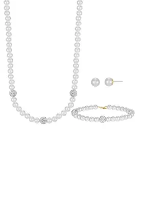 Gold Over Sterling Pearl with Fireball Necklace, Bracelet, and Earring Set by Belk Sterling Silver
