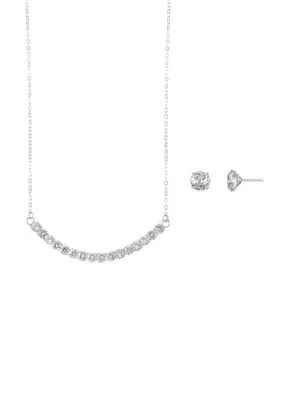 Sterling Silver Cubic Zirconia Cup Cable Chain Necklace, Bracelet & Earring Wardrobe Box Set by Belk Sterling Silver