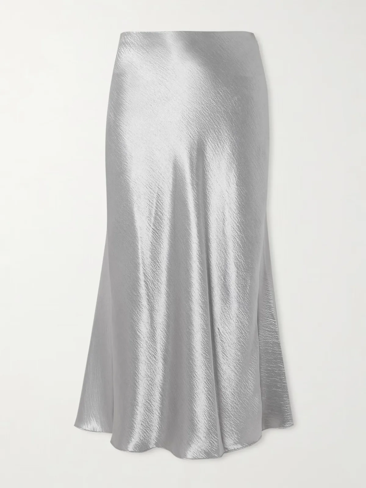 - Flared Crinkled Satin Midi Skirt -
