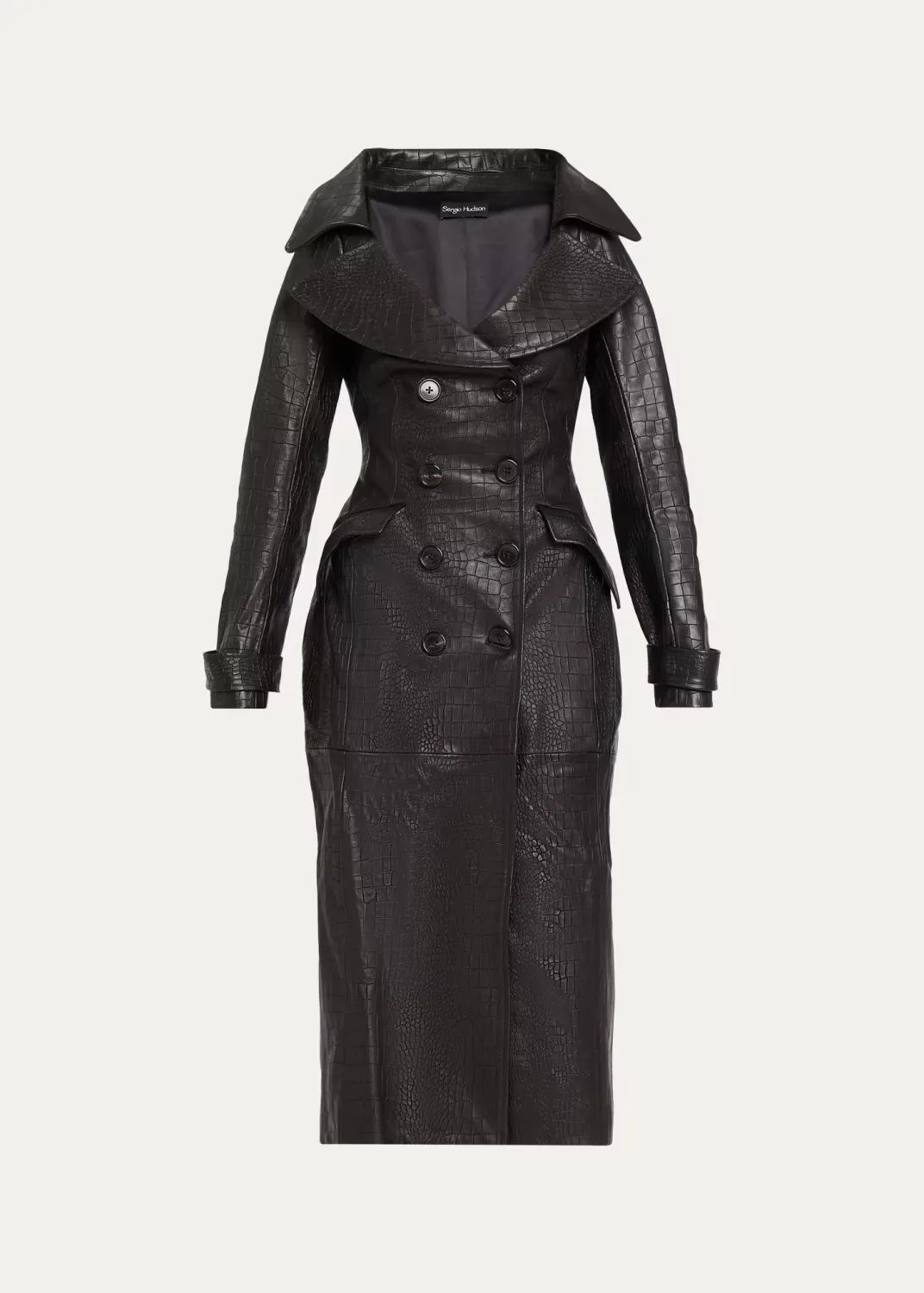 Croc-Embossed Leather Trench Coat by Sergio Hudson