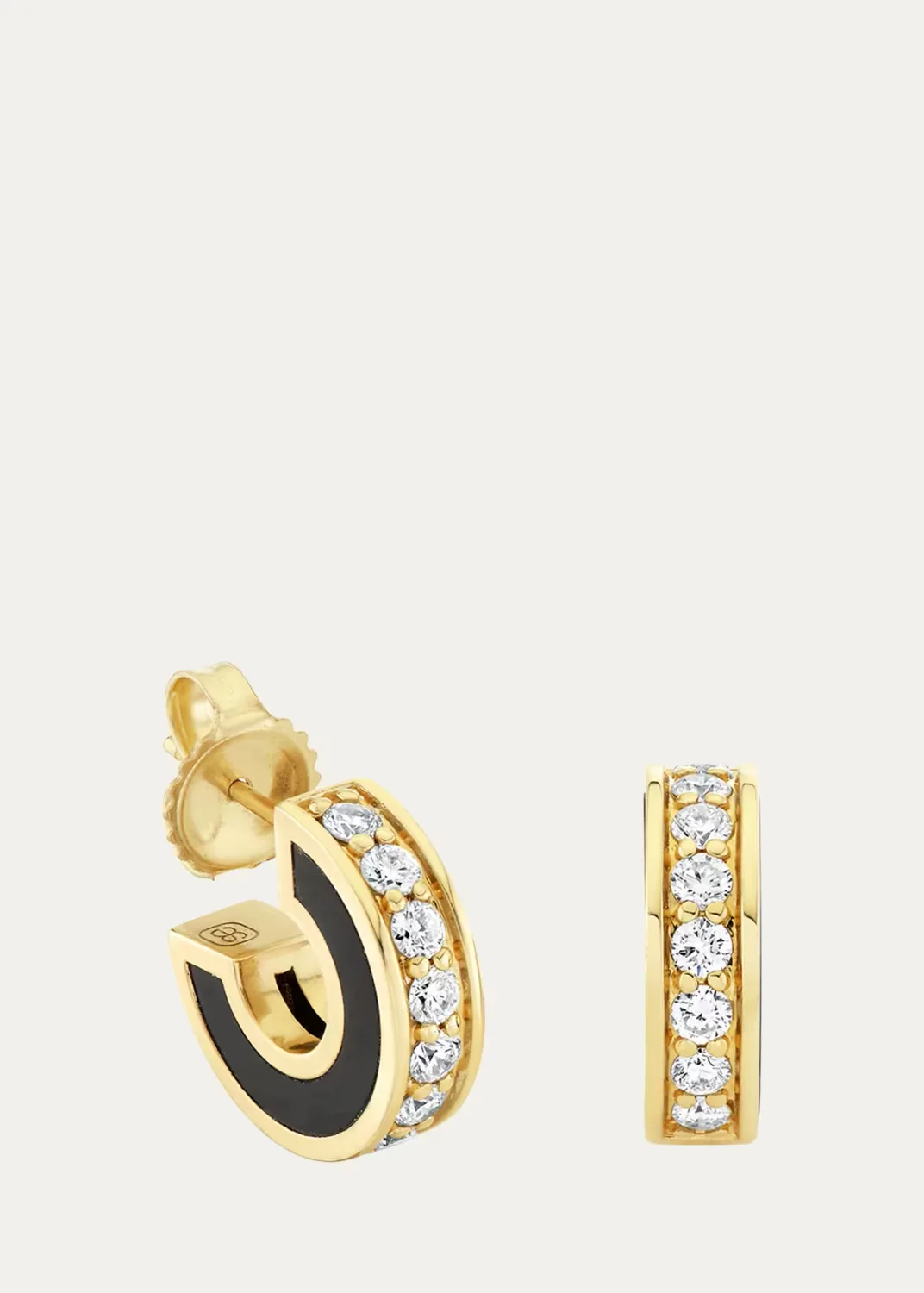 14K Yellow Gold Onyx Stone Inlay Earrings with Diamonds by Sydney Evan
