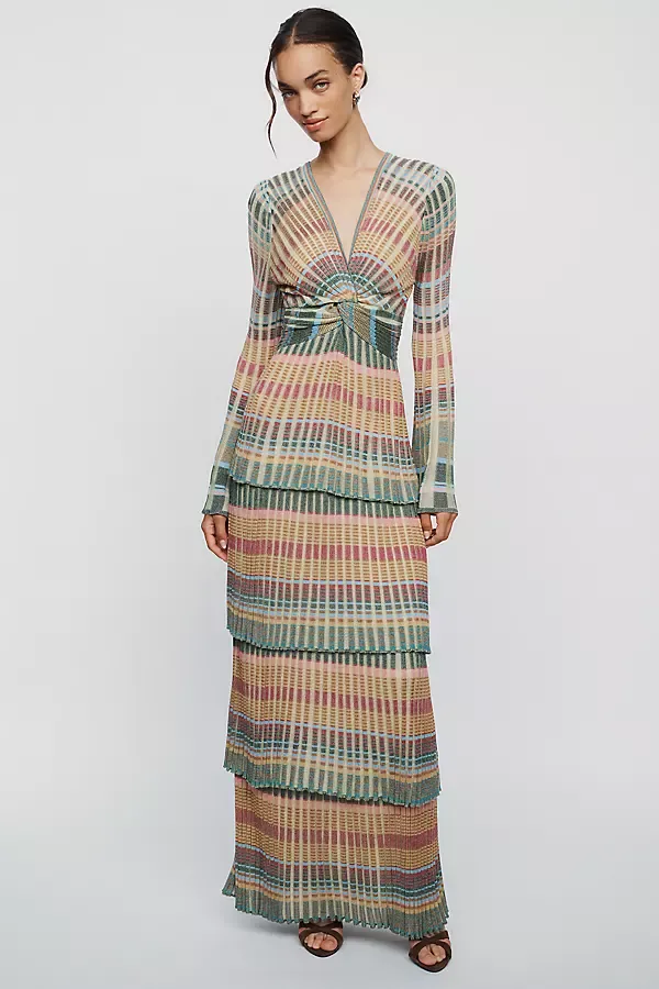 Deep V Tiered Maxi Dress by Cecilia Prado