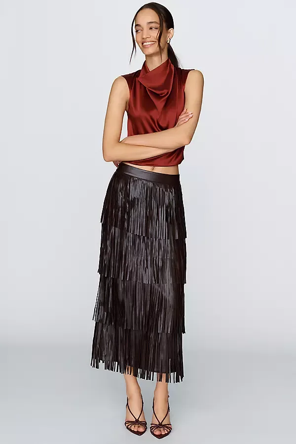 Za Za Faux Leather Fringe Skirt