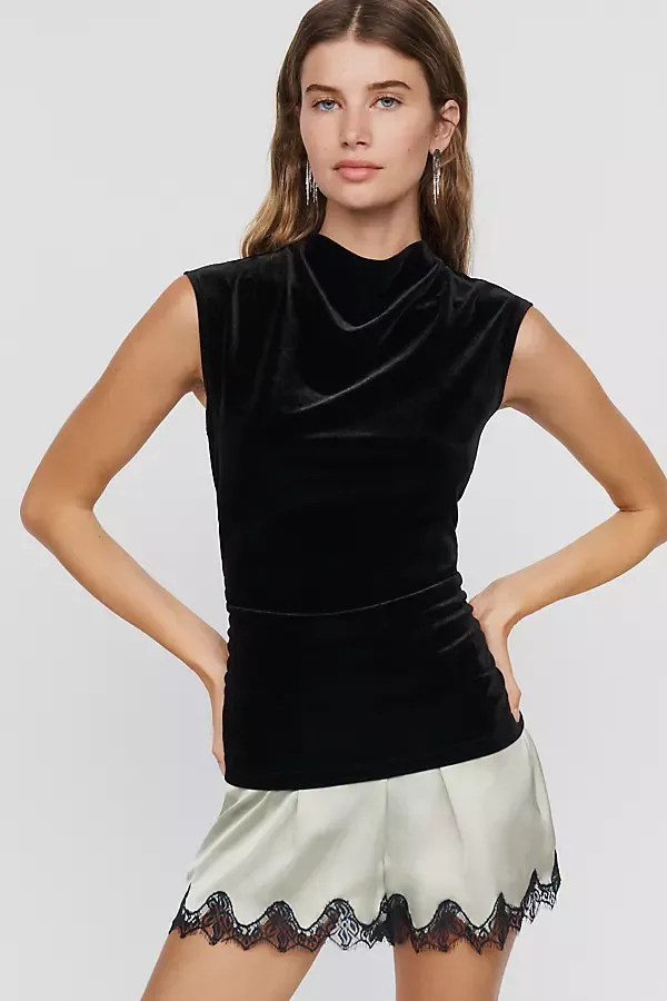 Velvet Sleeveless Cowl Neck Top