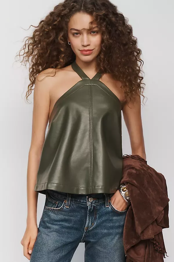 Faux Leather Halter Top by Pilcro