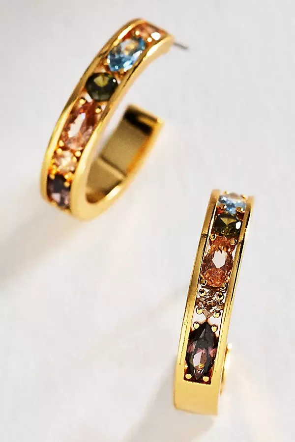 Mixed Stone Bezel Hoop Earrings