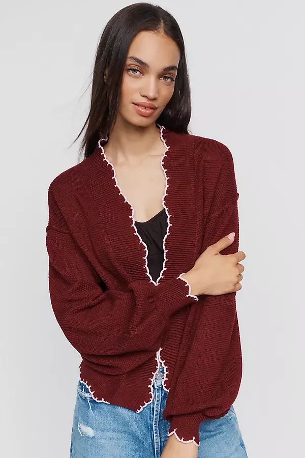 Waffle-Knit Scalloped Cardigan by Anthropologie