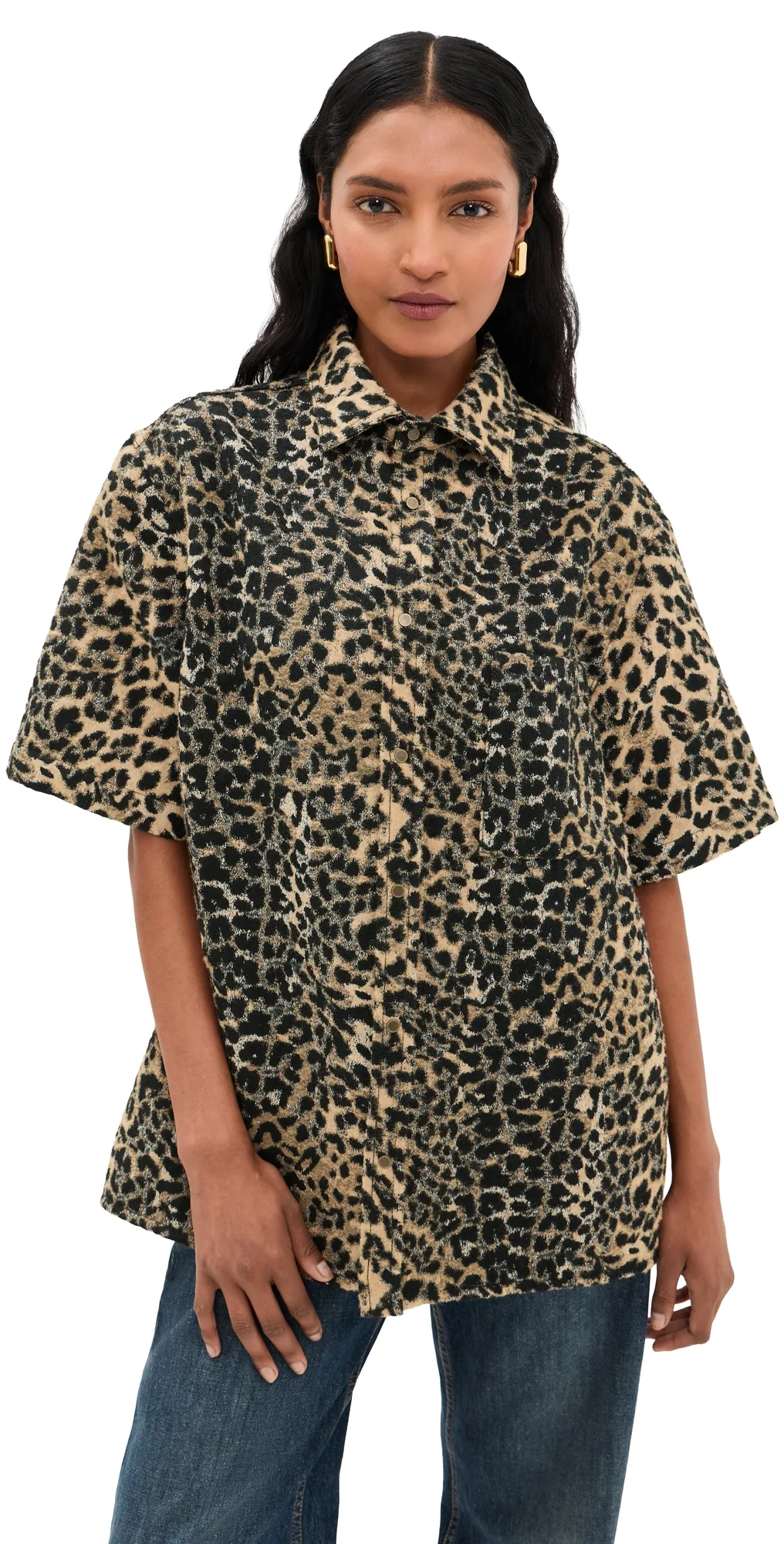 Vale Leopard Denim Short Sleeved Shirt by DARKPARK