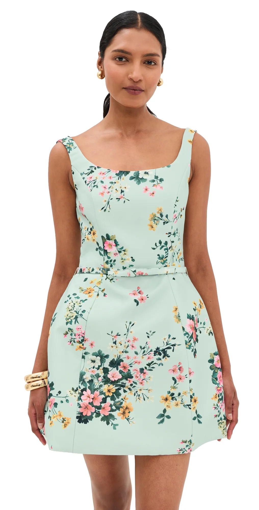 Lyra Mini Dress Posy Print in Mint