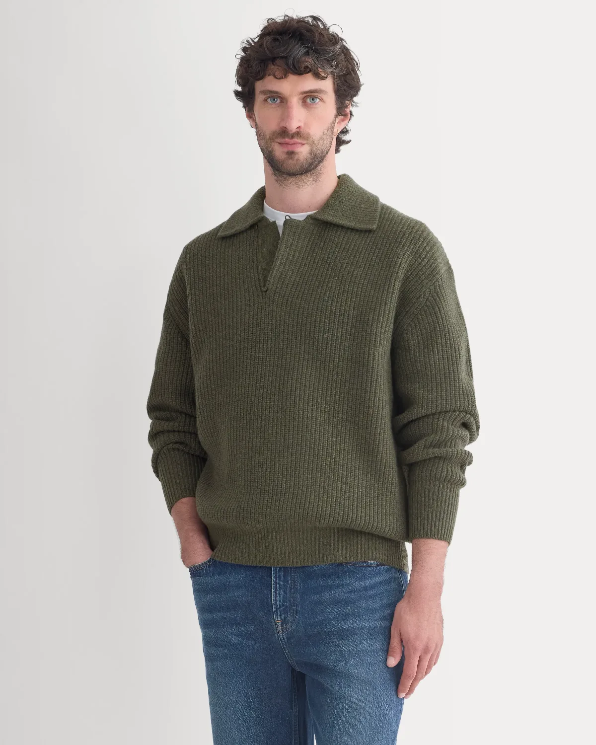 Ribbed Collared Sweater in Felted Merino