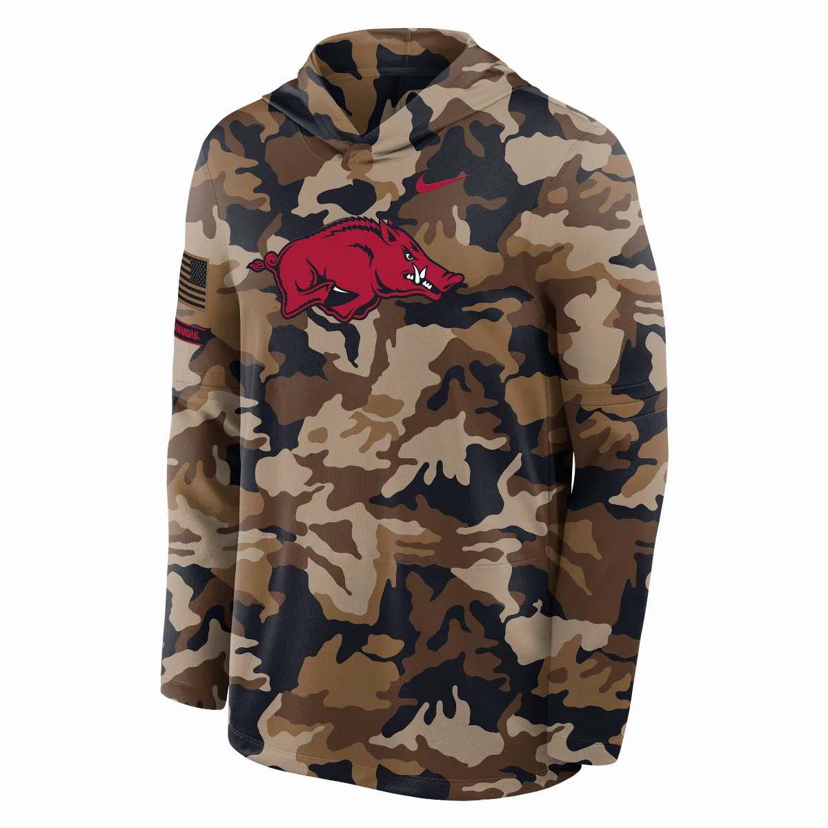 Arkansas 2026 Military Appreciation Dri-FIT College Long-Sleeve Hooded Top by Nike