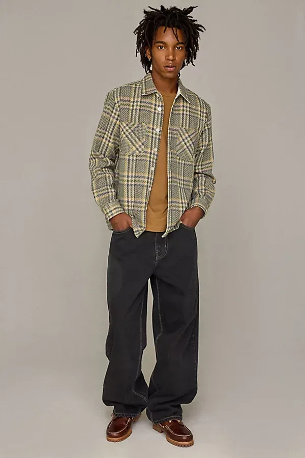 Textured Plaid Heavyweight Overshirt Top by Slate & Stone