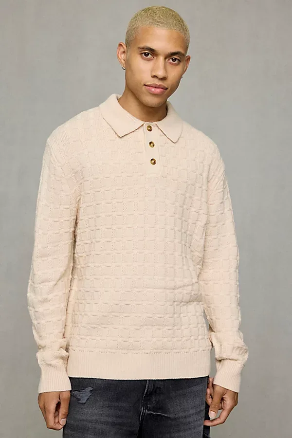 Grid Stitch Polo Sweater