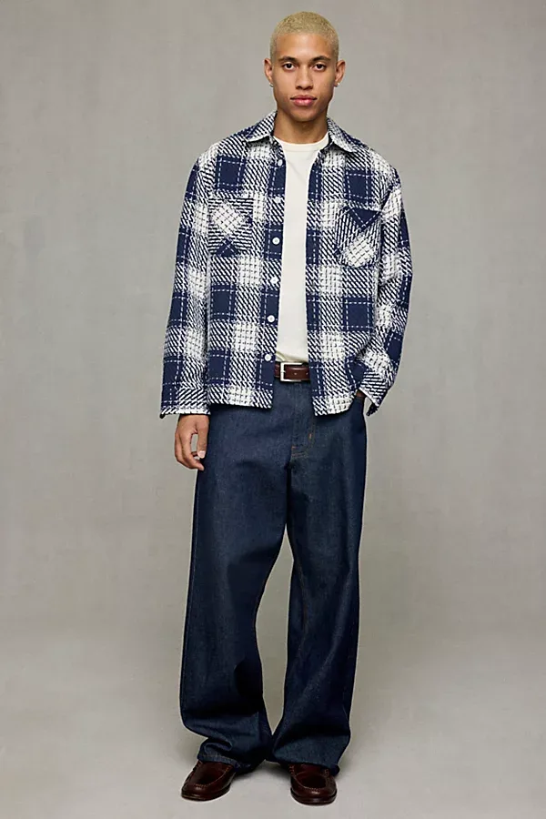 Textured Plaid Heavyweight Overshirt Top