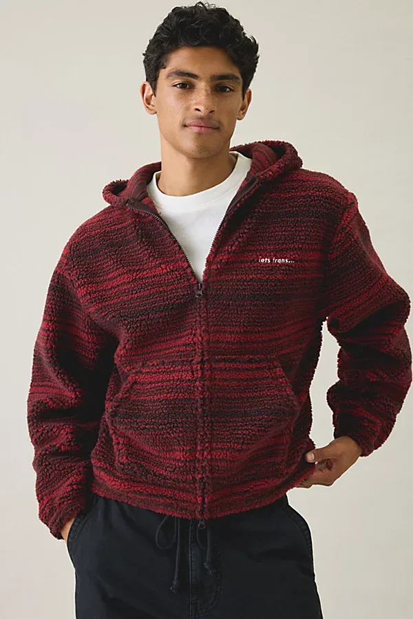 Iets Frans Stripe Hi Pile Fleece Hooded Jacket by iets frans...