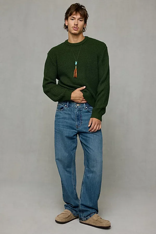 UO Waffle Knit Relaxed Fit Crewneck Sweater by Urban Outfitters