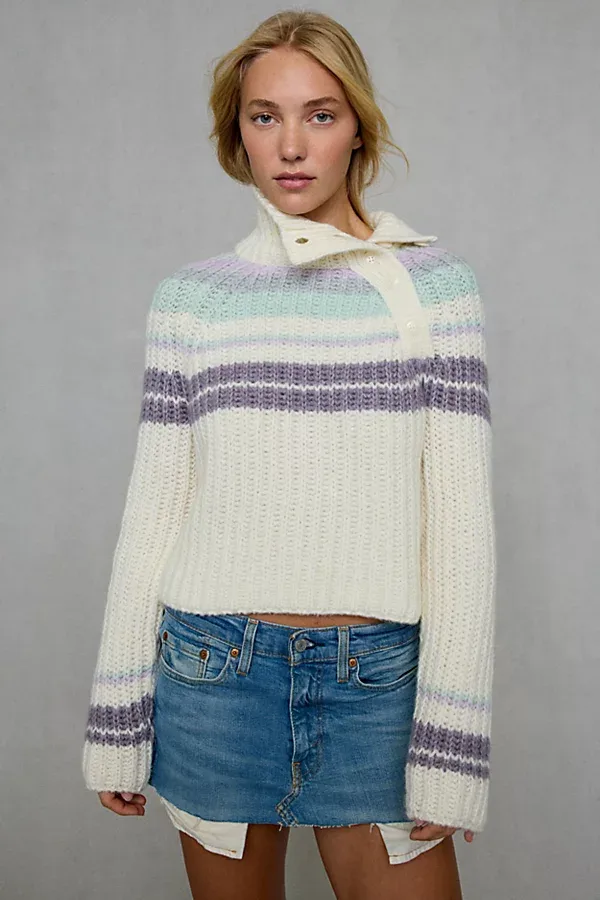 Glacier Grace Funnel Neck Asymmetric Button Sweater by BDG