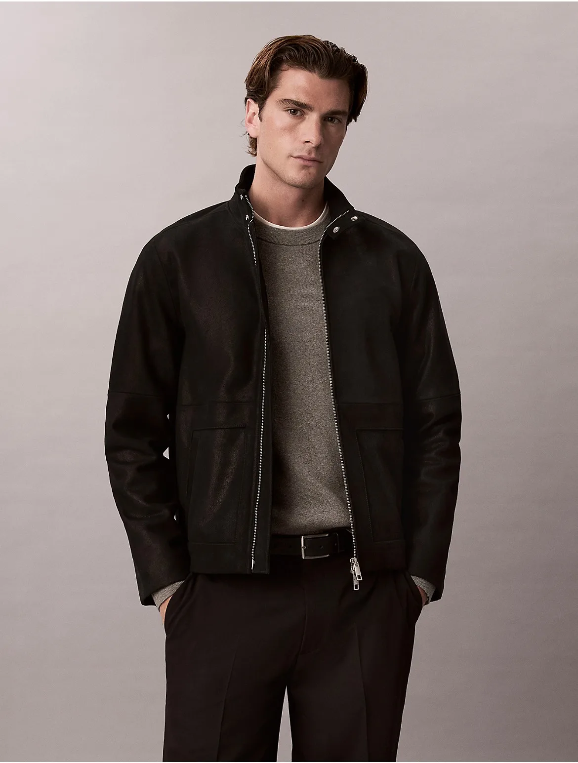 Suede Leather Zip Jacket by Calvin Klein