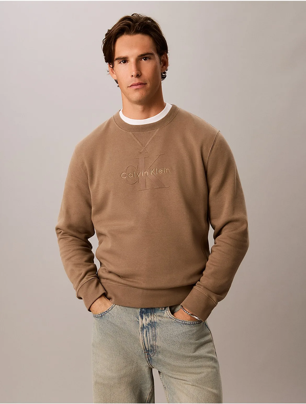 Fleece Monologo Crewneck Sweatshirt by Calvin Klein