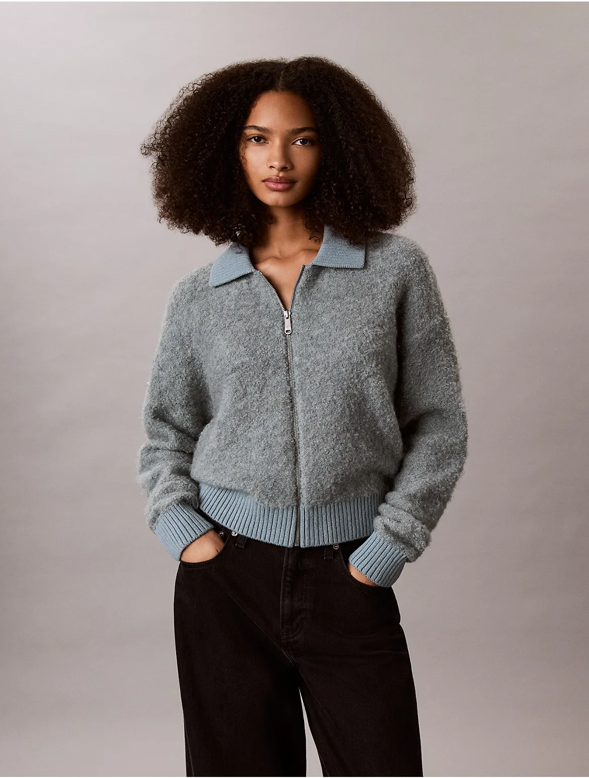 Relaxed Boucle Zip Sweater