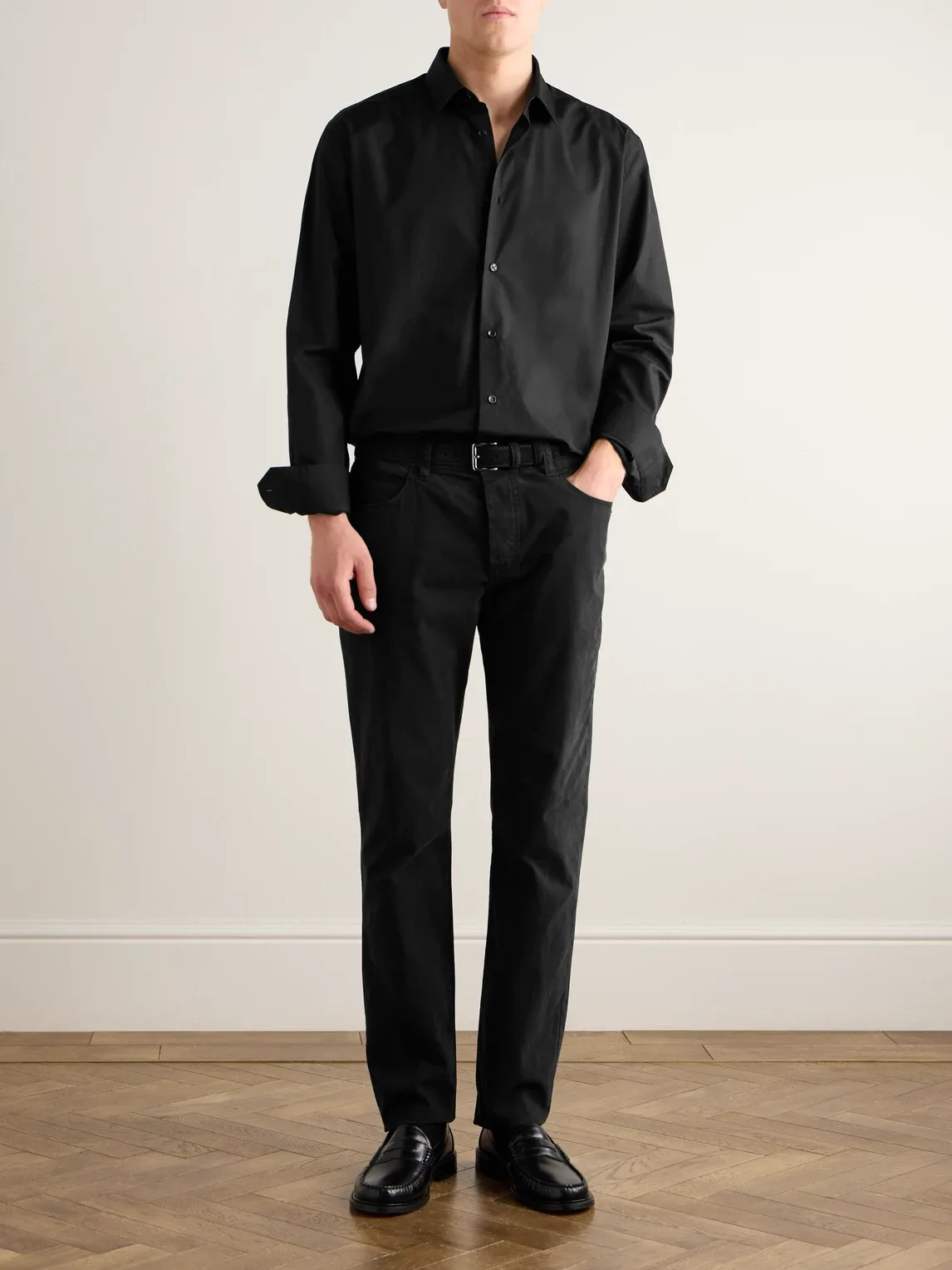 Straight-Leg Brushed Cotton-Blend Twill Trousers by James Perse