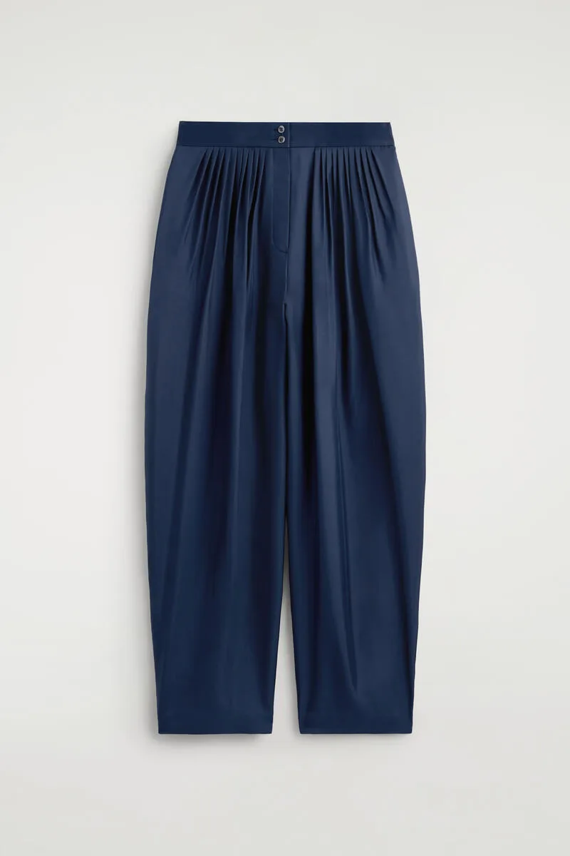 Draped Pleated Silk Straight-Leg Pants by COS