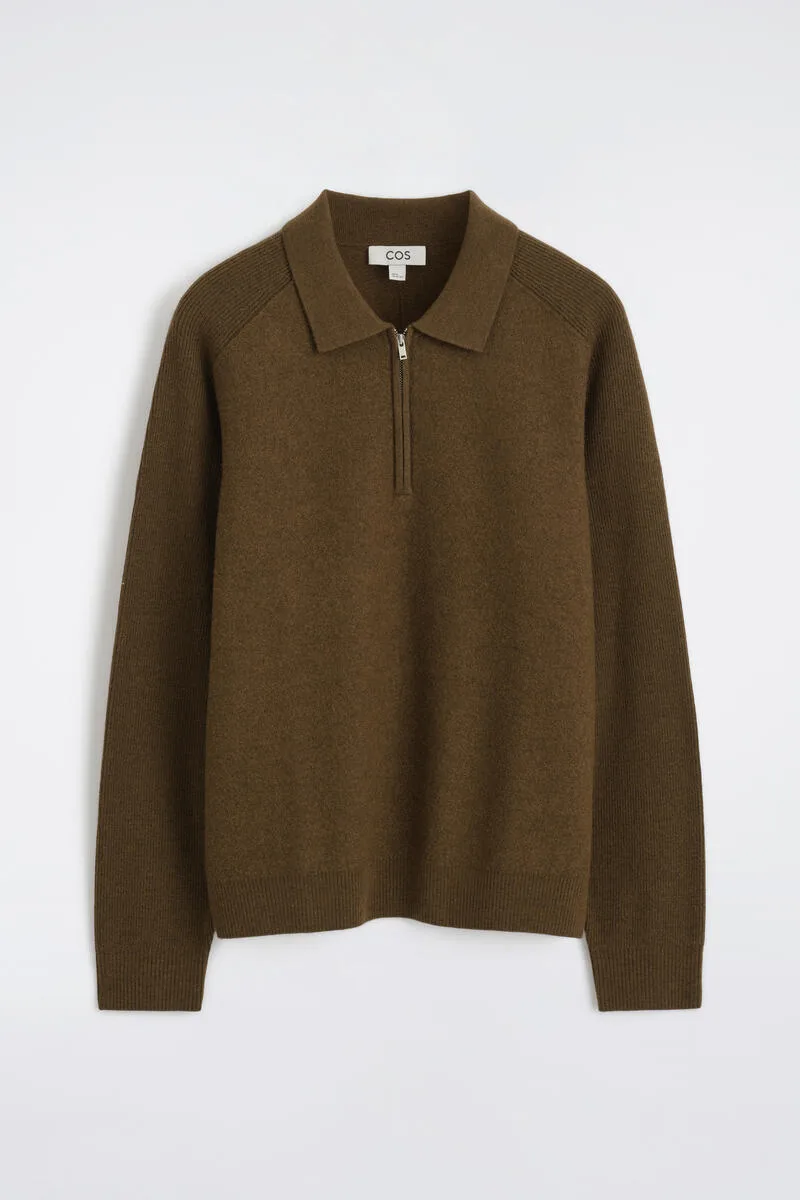 Paneled Boiled Wool Zip-Up Sweater by COS