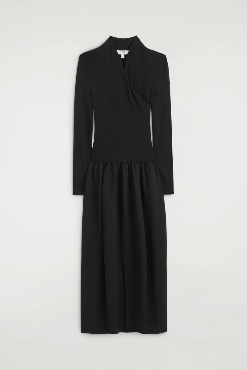 Contrast-Panel Wrap-Over Dress by COS