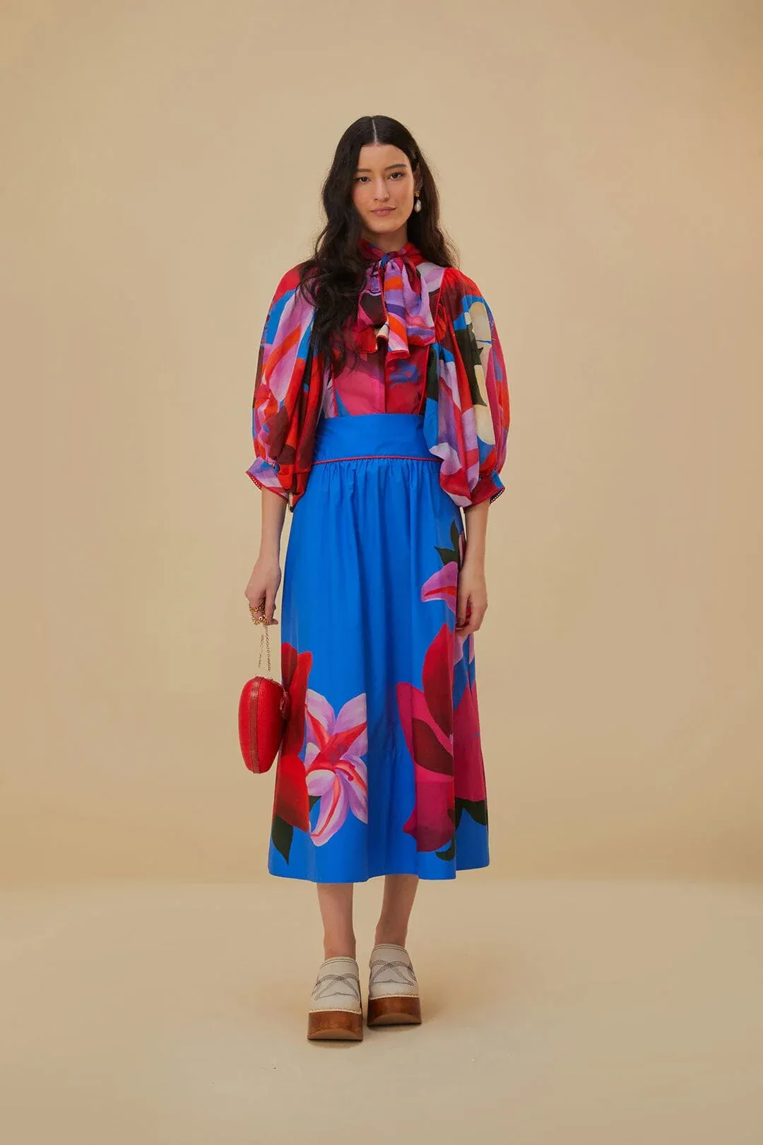 Watercolor Floral Midi Skirt by FARM Rio