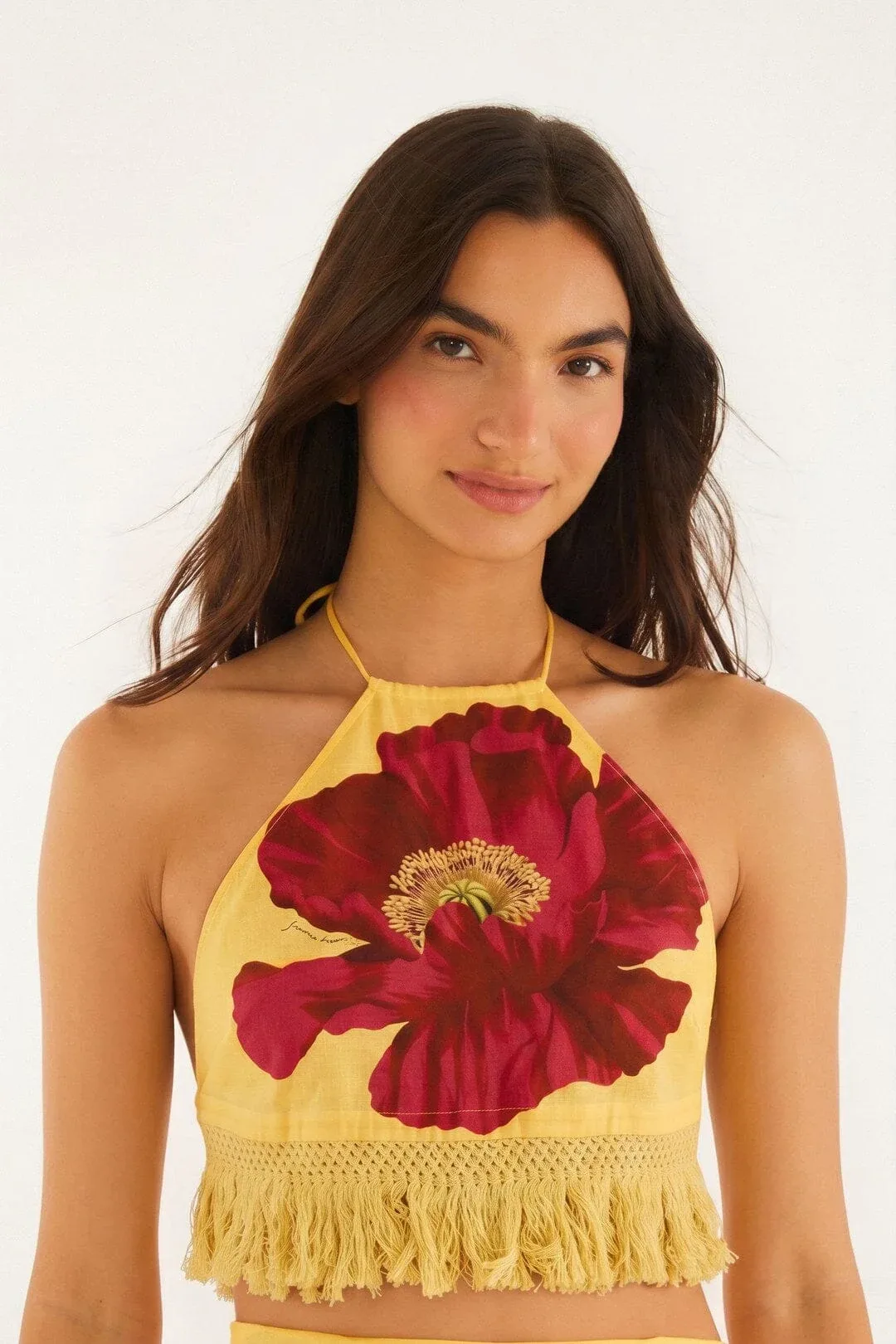 Neck Tie Blouse with Fringes by FARM Rio
