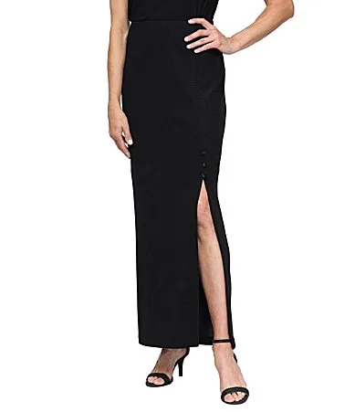 Metallic Knit Long Column Skirt by Alex Evenings