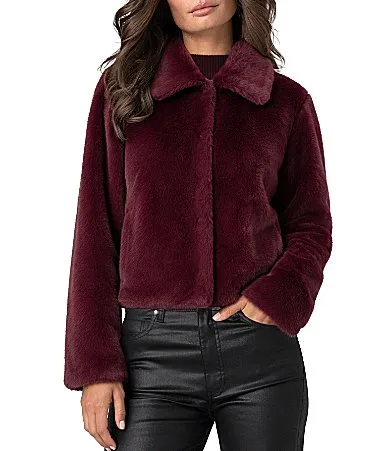 Faux Fur Point Collar Long Sleeve Jacket by Liverpool Los Angeles