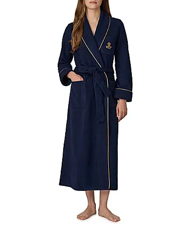Lauren Ralph Lauren Solid Dalton Long Sleeve Shawl Collar Micro Fleece Long Robe