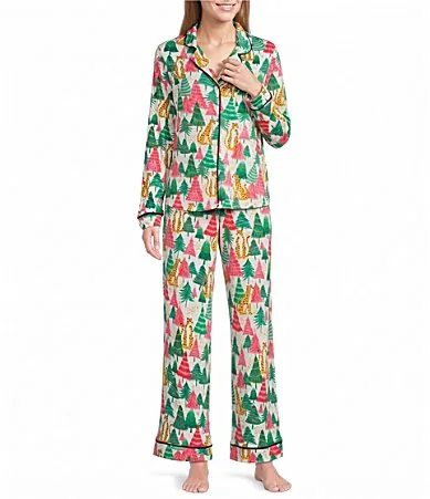 Jolly Jungle Print Notch Collar Long Sleeve Jersey Knit Long Pajama Set by Room Service
