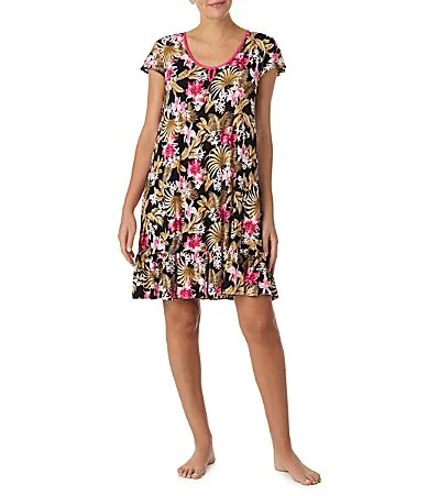 Floral Print Short Sleeve Round Neck Jersey Knit Nightgown by Tommy Bahama