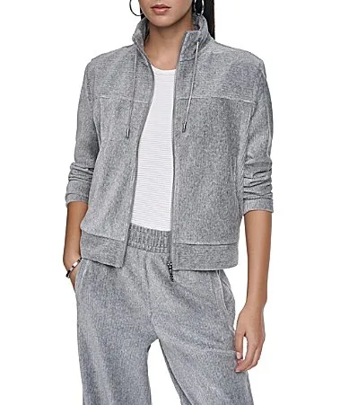 DKNY by Donna Karan Knit Velvet Lurex Stand Collar Long Sleeve Front Zipper Coordinating Jacket by Donna Karan
