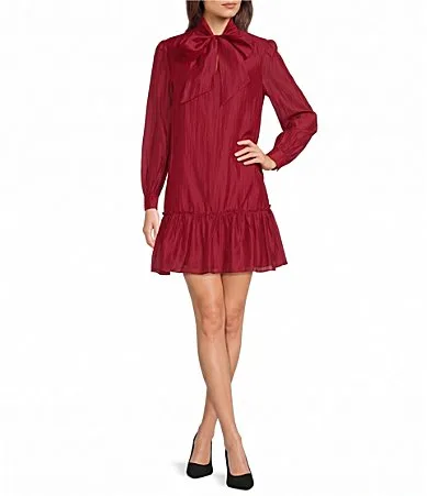 Leslie Fay Bow Neck Long Sleeve Organza Dress by Fay