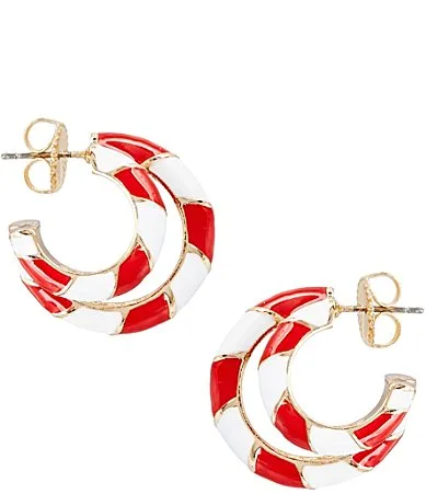 Merry & Bright Candy Cane Double Row Hoop Earrings by Merry & Bright