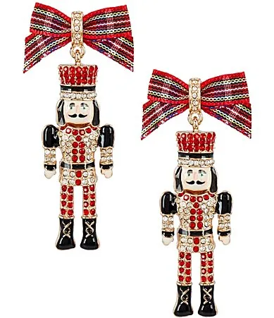 Merry & Bright Red Plaid Bow Nutcracker Drop Earrings by Merry & Bright