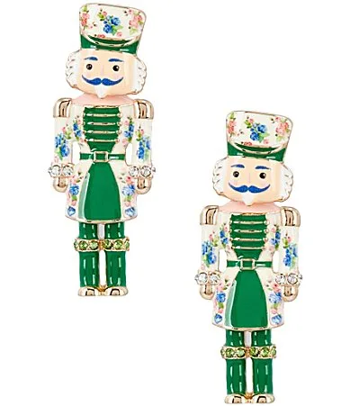 Merry & Bright Floral Print Nutcracker Drop Earrings by Merry & Bright