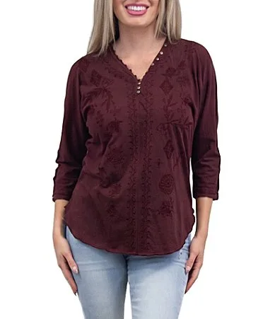 Karyn Seo Lanna Knit V-Neck 34 Sleeve Round Hem Top by Karyn Seo