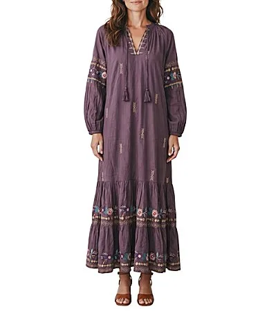 Karyn Seo Mira Woven Split V-Neck Long Sleeve Maxi Length A-Line Dress by Karyn Seo