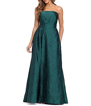 Strapless Brocade Evening Gown