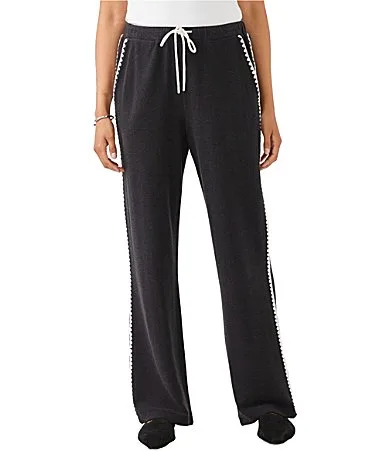 Edge Brushed Stretch Double Knit Front Drawstrings Wide Leg Coordinating Sweatpants