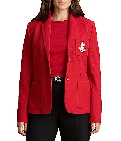 Lauren Ralph Lauren Stretch Pique Notch Lapel Long Sleeve Blazer by Ralph Lauren