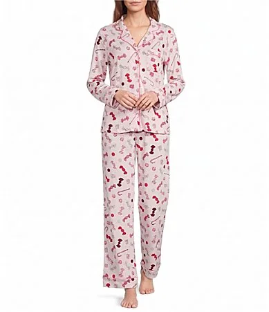 Holiday Sweets Print Long Sleeve Notch Collar Brushed Jersey Knit Pajama Set by kate spade